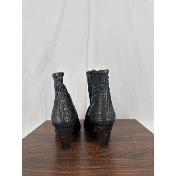 Free People Boots Womens 36 6 Black Leather Ankle Bootie Zip Lucite Heel Western - Picture 6 of 8